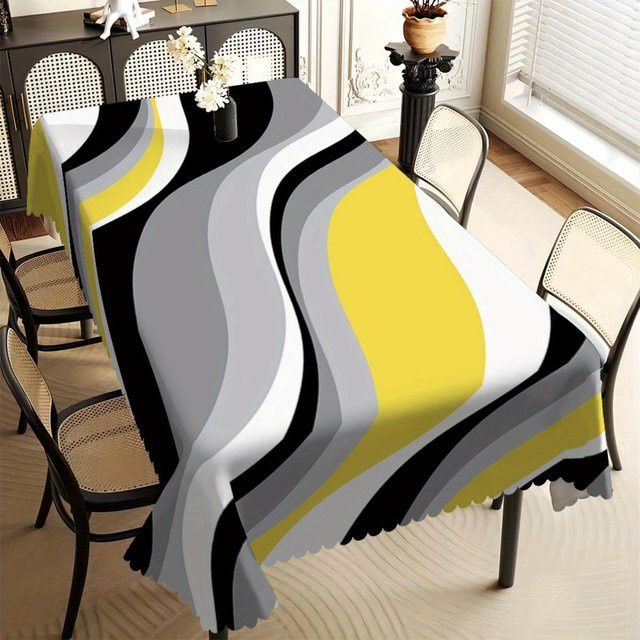 JMG Household Supplies Tischdecke mit abstraktem Wellen-Print in Schwarz, Gelb und Grau, rechteckig, fleckenabweisend, B: 100 cm, L: 160 cm - Bild 1