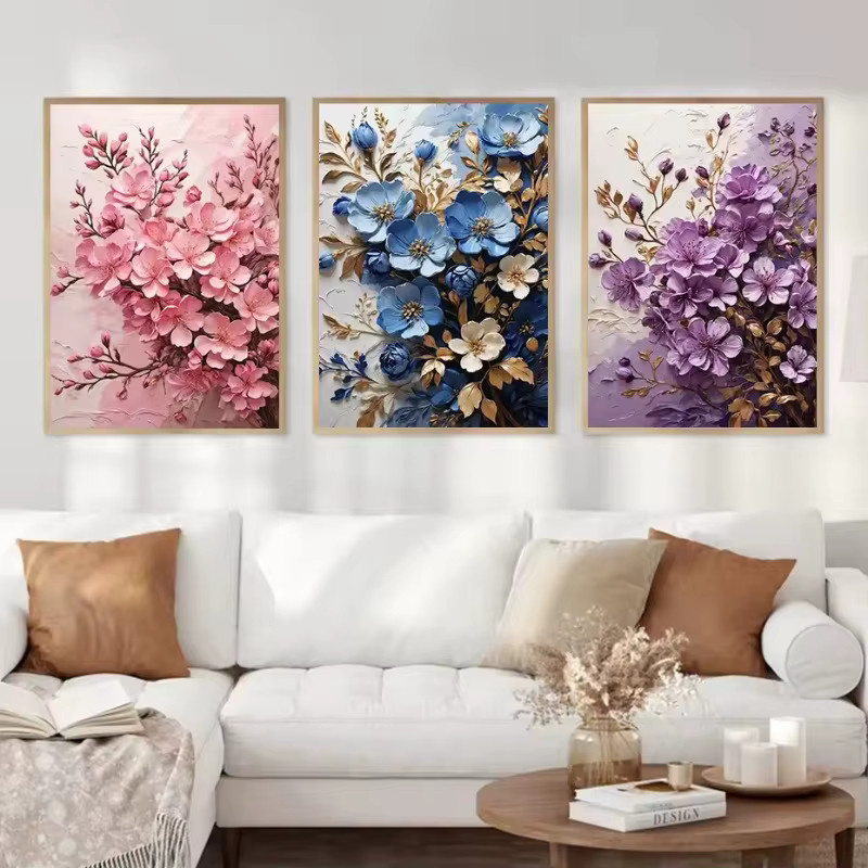 Modernes Leinwand Poster Golden Blossom Tree mit orangefarbenen und rosa Blumen als florale Wandkunst für dein Wohnzimmer - Bild 3