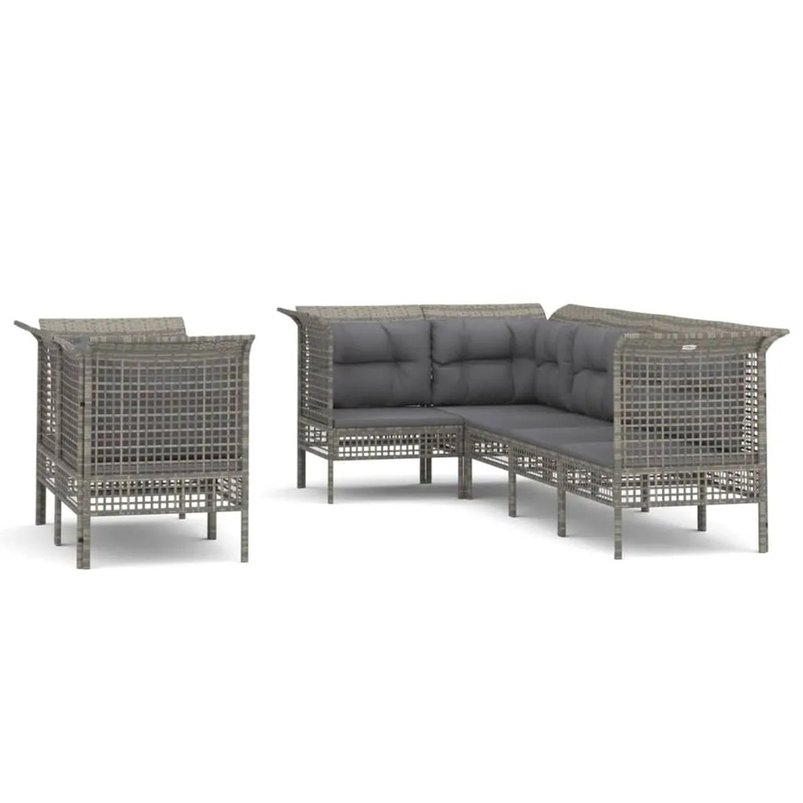 vidaXL 7-tlg Garten-Lounge-Set aus Poly Rattan in Grau mit Kissen und Metallgestell - Bild 2