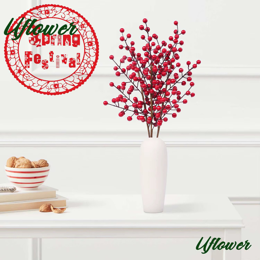 Uflower Künstliche rote Beerenzweige für Tischdekoration, Hochzeit, Weihnachten und DIY Basteldekoration - Bild 3