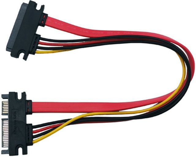JCD SATA Verlängerungskabel 22-Pin Stecker auf 7+15-Pin Buchse Daten- und Stromkombi für serielle SATA-Verbindung, Länge: 10-100 cm - Bild 1