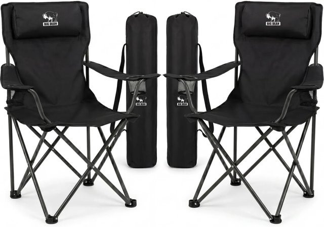 2er Set BigDean Campingstühle in Schwarz mit extra großer Sitzfläche und Armlehnen, belastbar bis 150 kg - Bild 1