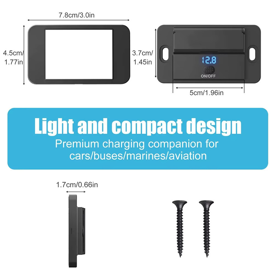 Kebidumei Dual USB-C Schnellladegerät QC3.0 PD Auto Ladegerät Panel Adapter mit Ein/Aus Schalter für 12V/24V Lkw Camper Caravan in Schwarz - Bild 5
