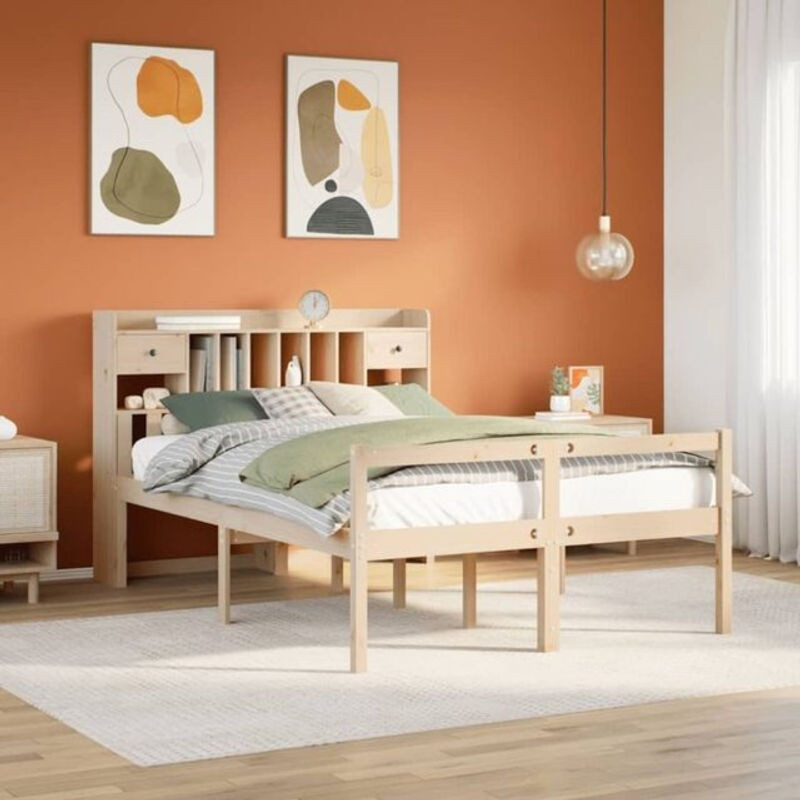 Massivholzbett aus Kiefer mit Regal in Braun, B/T/H: 140 x 190 x 110 cm, vidaxl - Bild 1