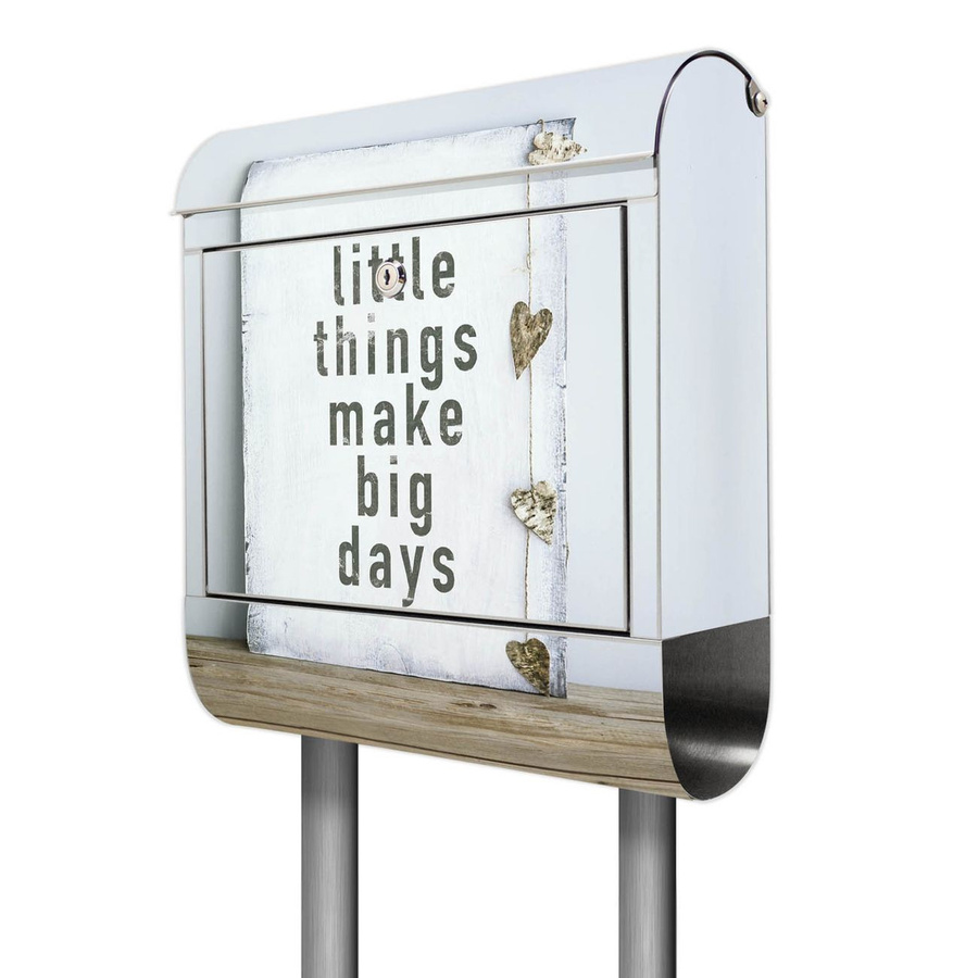 banjado Briefkasten aus Edelstahl mit Standfuß und Zeitungsfach Motiv Little Things, Farbe Silber, H x B x T: 161,5 x 38 x 14 cm - Bild 1