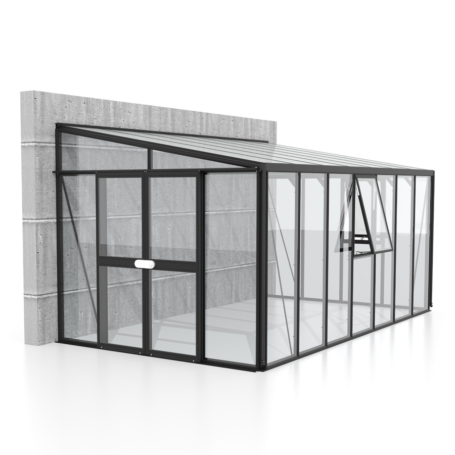 Vitavia Anlehn-Gewächshaus Athena in Schwarz mit 11,9 m² Fläche, Pultdach, Doppel-Schiebetür und Zylinderschloss - Bild 2