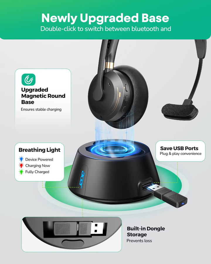Acer Kabelloses In-Ear Headset mit Bluetooth 5.3 und USB 2.4G Dongle, AI ENC Geräuschunterdrückung, Schwarz mit Ladestation - Bild 4