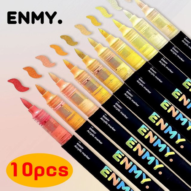 ENMY Acryl-Markierungsstifte Set mit 10 Stück, flüssige Acrylfarbe Marker in Mehrfarben für DIY-Kunst auf Stoff, Leinwand, Stein, Glas, Holz und Papier - Bild 1
