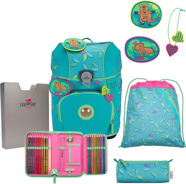 DerDieDas ErgoFlex Tiny Exklusiv Superflash Schulrucksack 5-teiliges Set Paradise in Blue Green Turquoise - Bild 1
