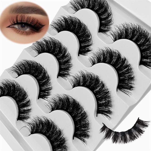 5 Paare Faux Nerz Streifenwimpern, Black, Unisex - Bild 1