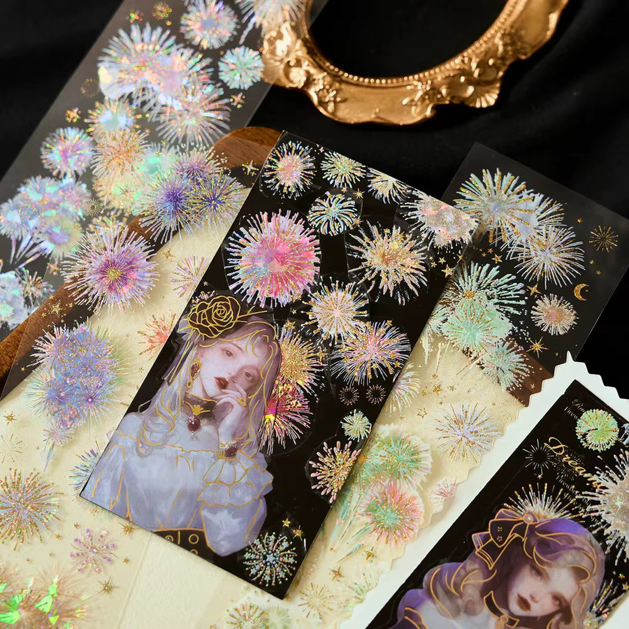 Journamm 3 Stück Feuerwerk-Aufkleber aus PET für Scrapbooking und DIY-Collagen, Mehrfarbig - Bild 3