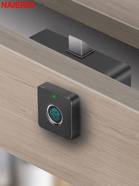 NAIERDI Smart Home Biometrisches Fingerabdruckschloss für versteckte Schubladen und Schränke, Schwarz - Bild 1