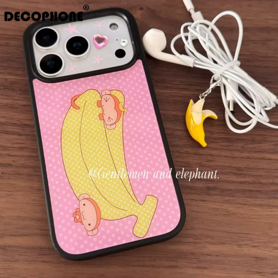 DecoPhone Handyhülle Pink Wave Dot Banana Monkey für iPhone 17 Air 16 E 15 14 Plus 13 12 11 Pro Max Stoßfeste Matte Rückabdeckung - Bild 2