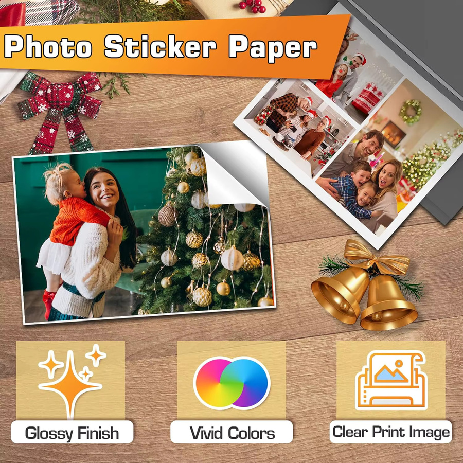 ESHANG Glänzendes Aufkleberpapier für Tintenstrahldrucker, 100 Blatt, Weiß, 135g/m², B: 8,89 cm, H: 12,7 cm - Bild 3