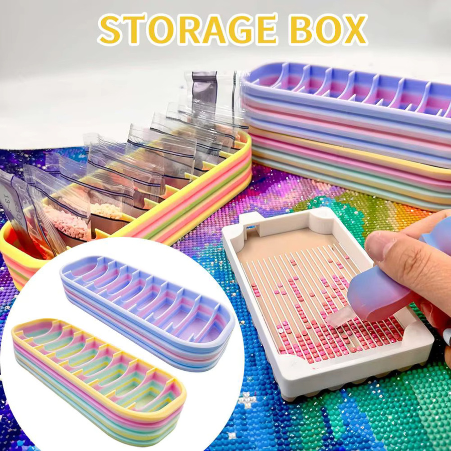10-Fächer Schmuckperlen-Aufbewahrungsbox mit 7 farbcodierten Diamantbeuteln und Reißverschluss aus Kunststoff in Multicolour - Bild 2