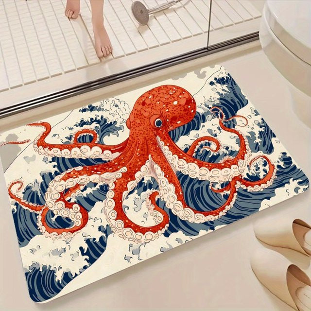 VIKAMA Willkommens-Fußmatte mit Oktopus-Wellen-Motiv, rutschfest und waschbar, mehrfarbig, B: 60 cm, T: 40 cm - Bild 1