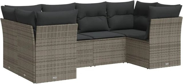 vidaXL 6-tlg. Garten-Sofagarnitur in L-Form aus grauem Poly-Rattan mit Sitzkissen und Stauraum - Bild 1