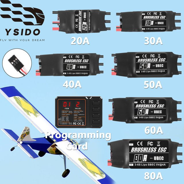 YSIDO Bürstenloser ESC-Geschwindigkeitsregler mit UBEC, 2-6S, für RC FPV Hubschrauber Quadcopter Flugzeuge - Bild 1