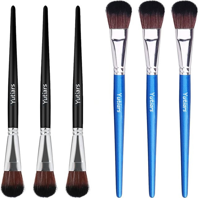 6er Set Yutiars Fächermop-Pinsel mit Holzgriff in Blau und Schwarz für Acryl, Aquarell, Öl und Keramik - Bild 1