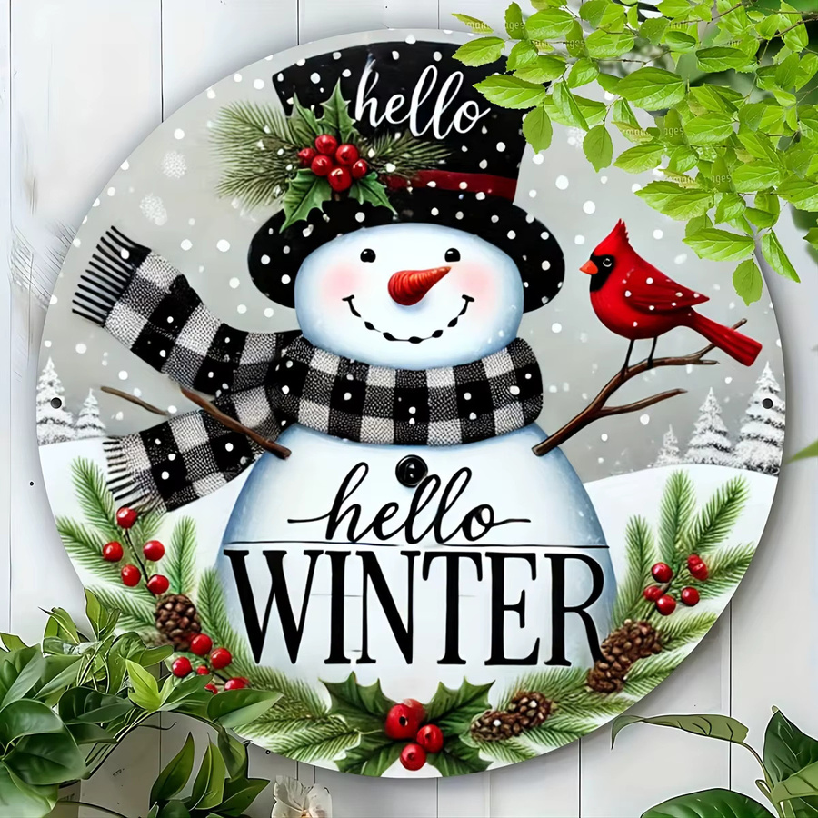 Potdemiel Wintergrüße Metallschild mit Holly-Kranz-Motiv in Weiß, Rundes Vintage-Dekoschild für Wand und Tür - Bild 3