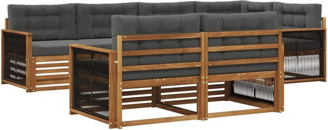 vidaXL Outdoor-Sofagarnitur aus Akazienholz in L-Form mit Kissen, Farbe: Natur und Anthrazit - Bild 1