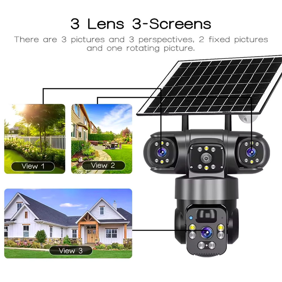 DiFang V380 Pro Solar-Überwachungskamera mit 6K Auflösung, 4G SIM-Karte und WiFi, drei Objektiven für drei Bildschirme, Farbe: Schwarz - Bild 2