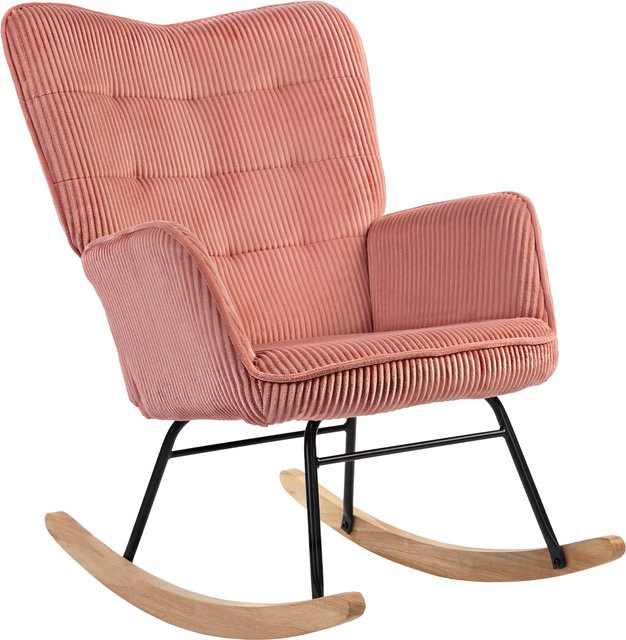 HOMCOM Schaukelstuhl mit Kordoptik und Armlehnen in Rosa mit Holzkufen aus Buchenholz - Bild 1