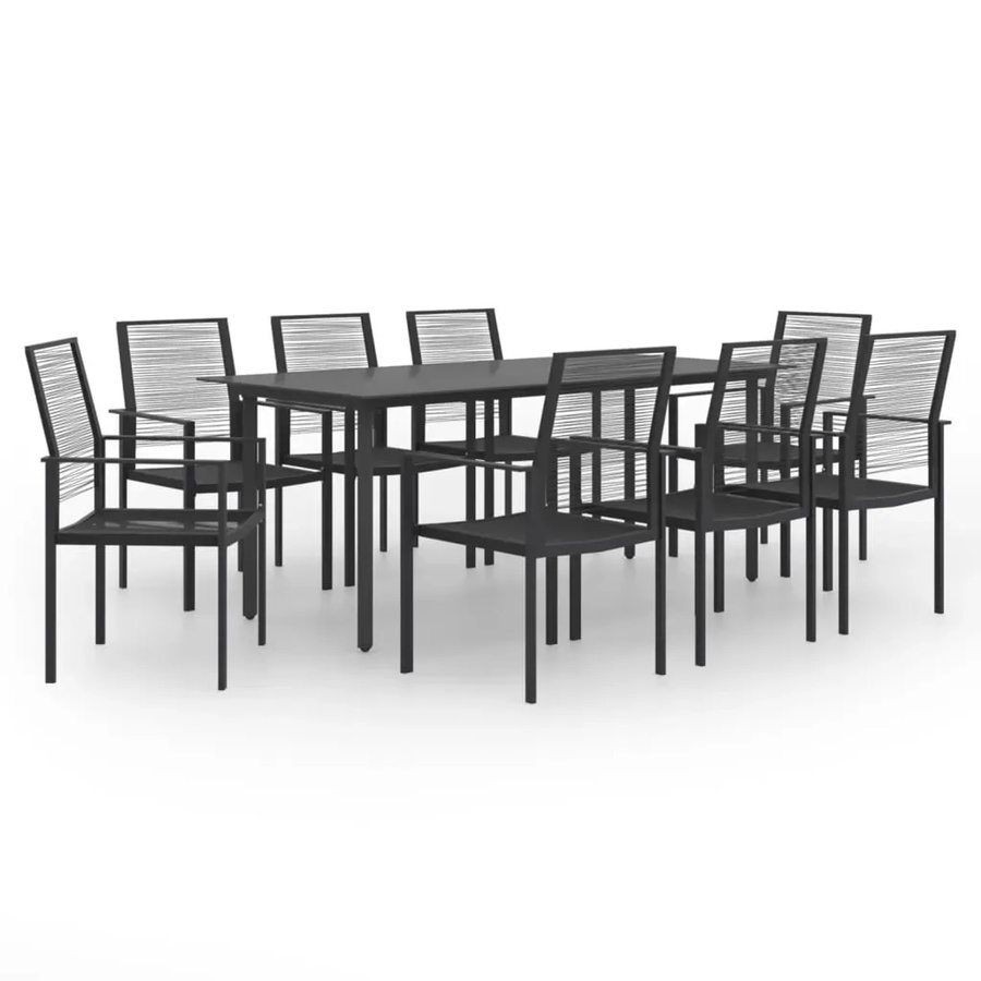 vidaXL 9-teilige Garten-Essgruppe in Schwarz aus pulverbeschichtetem Stahl, Glas und PVC-Hohlrattan, Tisch und Stühle für den Außenbereich - Bild 2