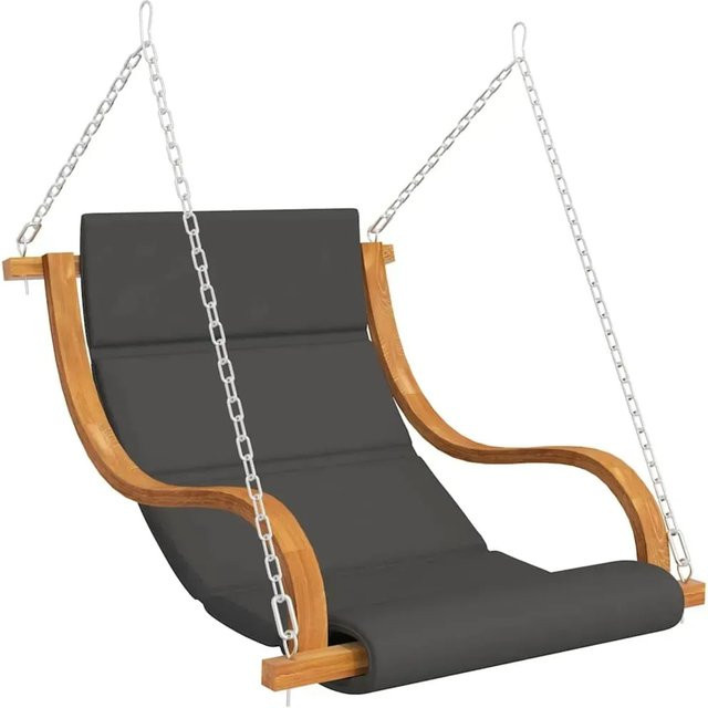 vidaXL Hängeliege aus massivem Bugholz mit Kissen in Anthrazit und Teak-Finish - Bild 1