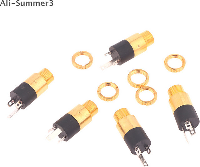 5er Set PJ392 Stereo 3,5mm Klinkenbuchsen mit Schraubanschluss und Vergoldung in Gold - Bild 1