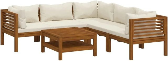 vidaXL 6-tlg. Garten-Lounge-Set aus Akazien-Massivholz mit beigen Polsterkissen in L-Form - Bild 1