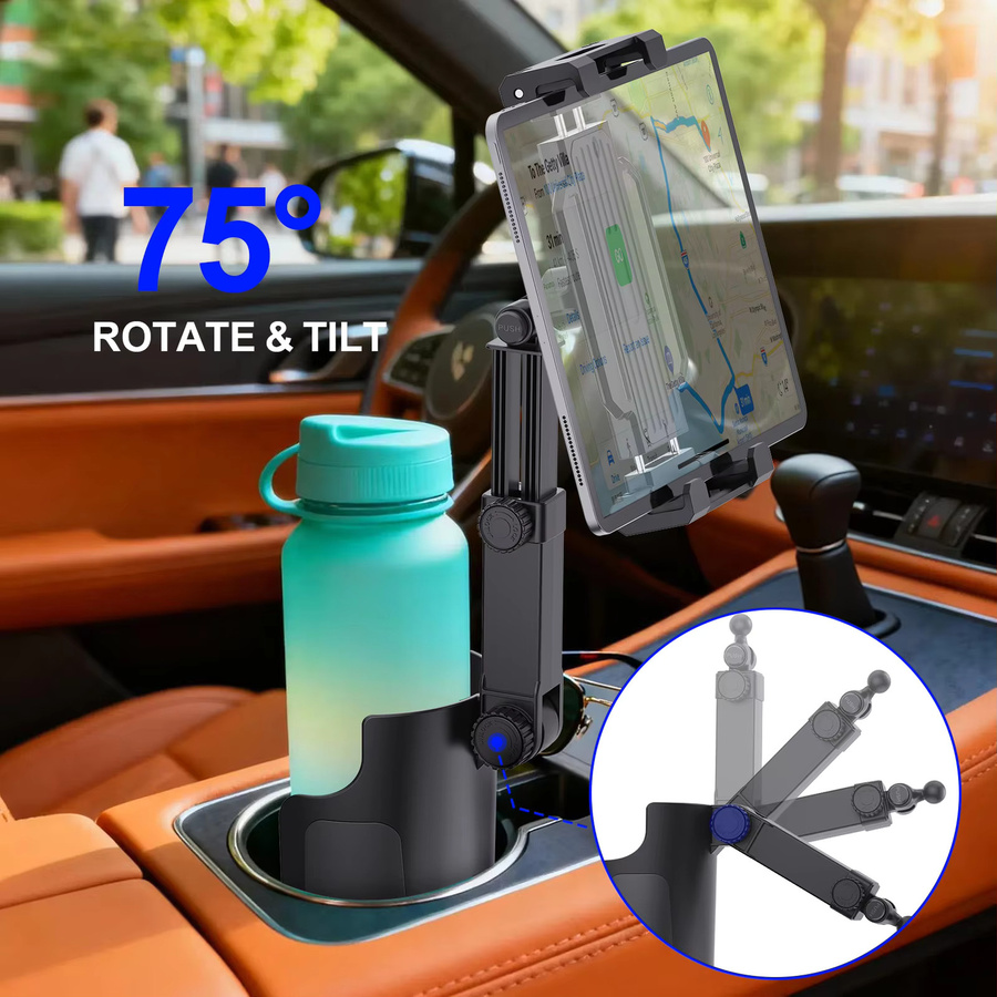Homhu 3-in-1 Auto-Becherhalter mit Tablet- und Smartphone-Halterung sowie Mikrofasertuch, 360-Grad-Drehung, in Schwarz oder Orange - Bild 4