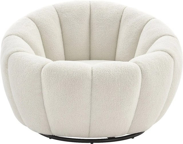 Vente-unique Sessel Cossato in Weiß mit Bouclé-Stoff und muschelförmiger Rückenlehne, Höhe: 96 cm - Bild 1