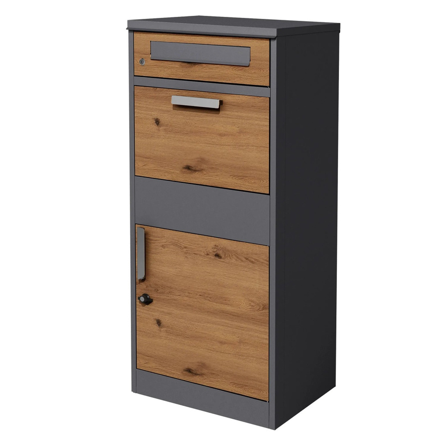 Paketbriefkasten ML-Design aus verzinktem Stahl in Anthrazit/Eiche-Optik, B/T/H: 50 x 37 x 112 cm - Bild 3