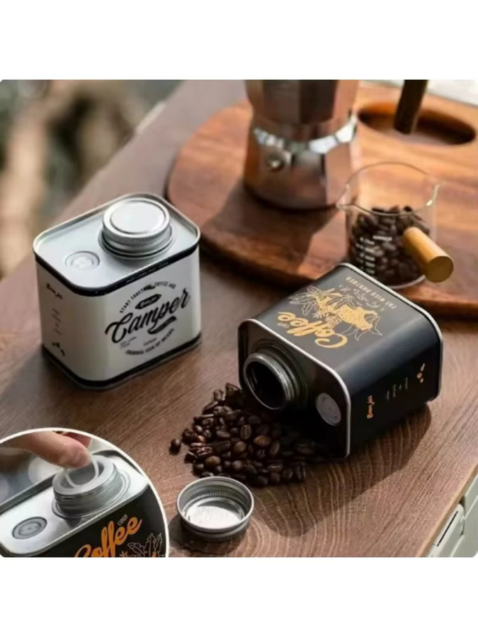 Versiegelter Küchenvorratsbehälter für Kaffeebohnen in Schwarz aus Metall mit Schraubverschluss zur Feuchtigkeitsresistenz und Frischehaltung - Bild 4