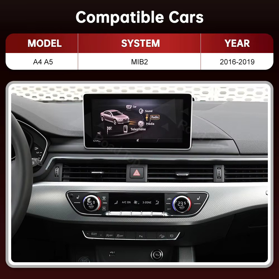 RoadTop 12,3 Zoll Wireless CarPlay Multimedia-Display mit Android Auto und Airplay für Audi A4 A5 2016-2019 MIB2, Schwarz - Bild 2