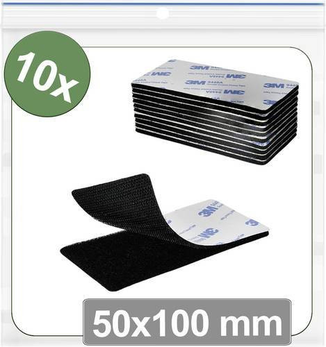 Quadrios 25CA658 Klettpunkte zum Aufkleben Haft- und Flauschteil, Schwarz, 10 Stück, B: 50 mm x L: 100 mm - Bild 1