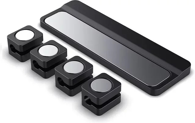 Magnetischer Kabelorganisator mit verstellbaren Kabelclips und Pad für das Unter-Schreibtisch-Kabelmanagement in Schwarz - Bild 1