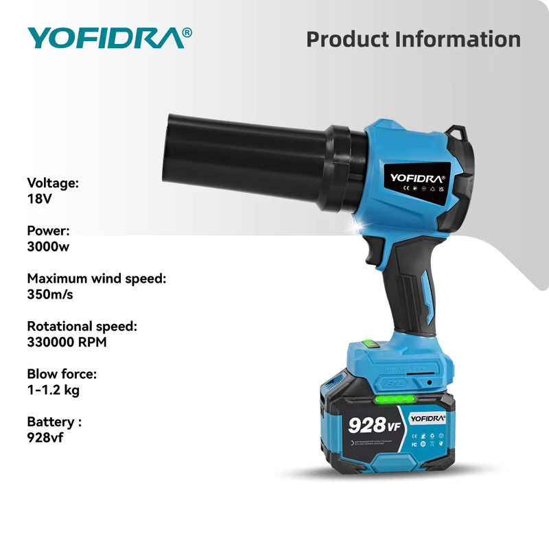 YOFIDRA Bürstenloser Elektrischer Turbo-Lüfter Blau, Handgehaltene Staubluftpistole mit 330000RPM und 350M/S für Makita 21V Akku - Bild 5