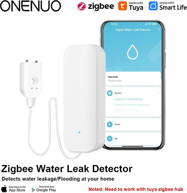 ONENUO TUYA Zigbee Wasser Leck Detektor Smart Life APP Fernüberwachung Flut Sensor mit Alarm in Weiß - Bild 1