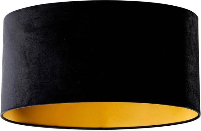 QAZQA Samtlampenschirm Oval in Schwarz mit Gold/Messing, E27, Durchmesser: 50 cm, Höhe: 25 cm, Breite: 33 cm - Bild 1