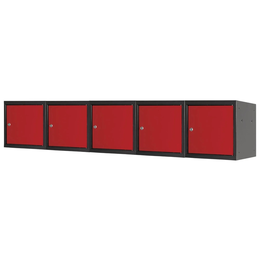 PROREGAL Blocky Schließfachwürfel Set aus 5 Einheiten mit Zylinderschloss und 2 Schlüsseln, Farbe: Anthrazit-Grau-Rot, B/T/H: 40 x 40 x 40 cm - Bild 2