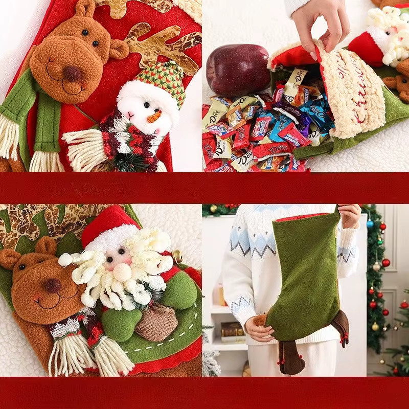 Weihnachtssocke als Geschenktüte für Kinder im Schneemann-Design aus Flanell und PU-Material - Bild 1