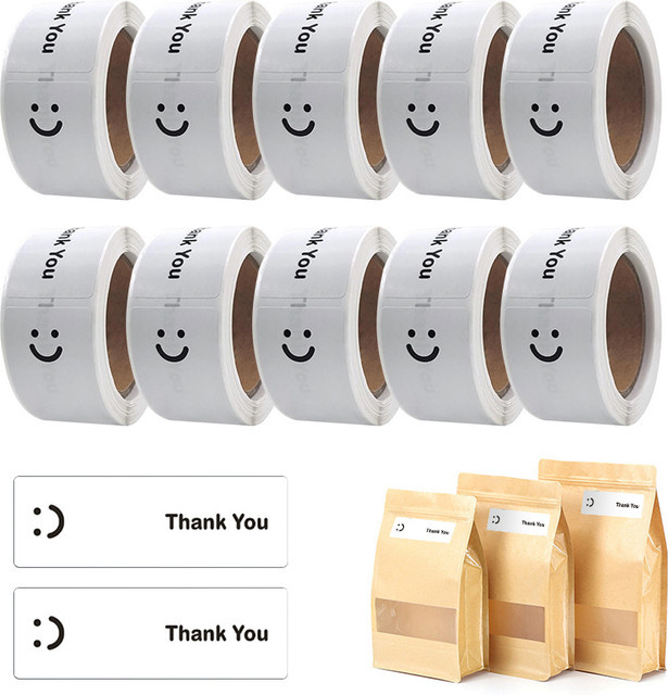 KAYSION Dankeschön-Aufkleber mit Smiley-Motiv, 120 Stück weiße Siegelaufkleber für Kleinunternehmen und Geschenke - Bild 1