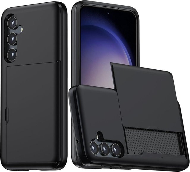 Stoßfeste Samsung Galaxy S23 Handyhülle mit Kartenhalter aus TPU und PC in Schwarz - Bild 1
