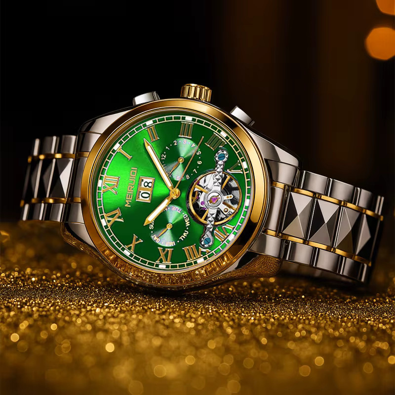 MEIRUIQI Armbanduhr, mechanisch, Gold, Grün, Herren - Bild 3