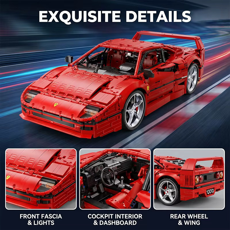 Technischer X001 Roter Supersportwagen F40 Sportfahrzeug-Modell, Bausteine, 4026 Teile - Bild 2