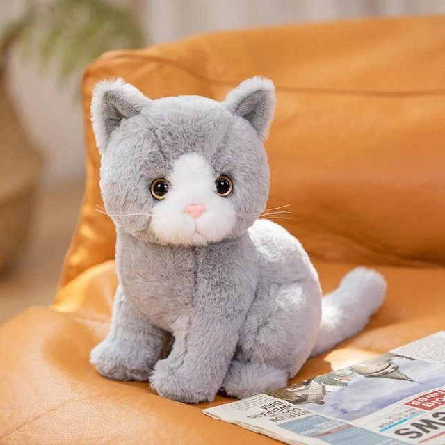 Linyi toy Katze Plüsch Spielzeug, Grau Weiß Schwarz, 26 cm - Bild 1