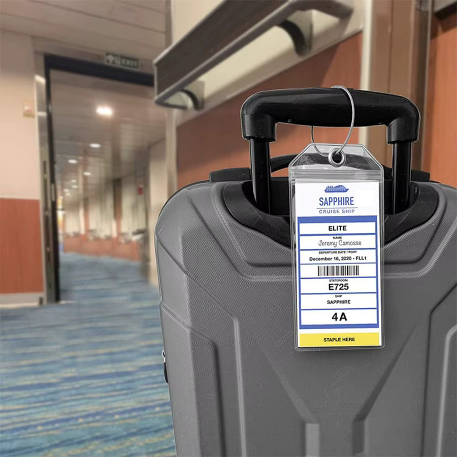 Wasserdichte Zip Seal Beutel für Kreuzfahrt Gepäckanhänger und Schiffstickets mit Stahldraht-Halterung, transparent, PVC - Bild 2