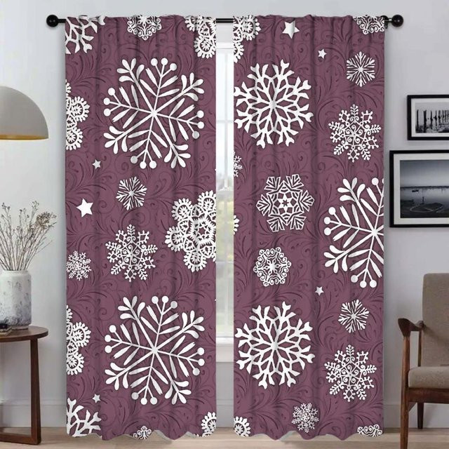 Verdunkelungsvorhänge mit Schneeflocken-Design für Küche und Wohnzimmer, 2 Paneele, Farbe: Lila, Breite: 50 cm, Höhe: 70 cm - Bild 1